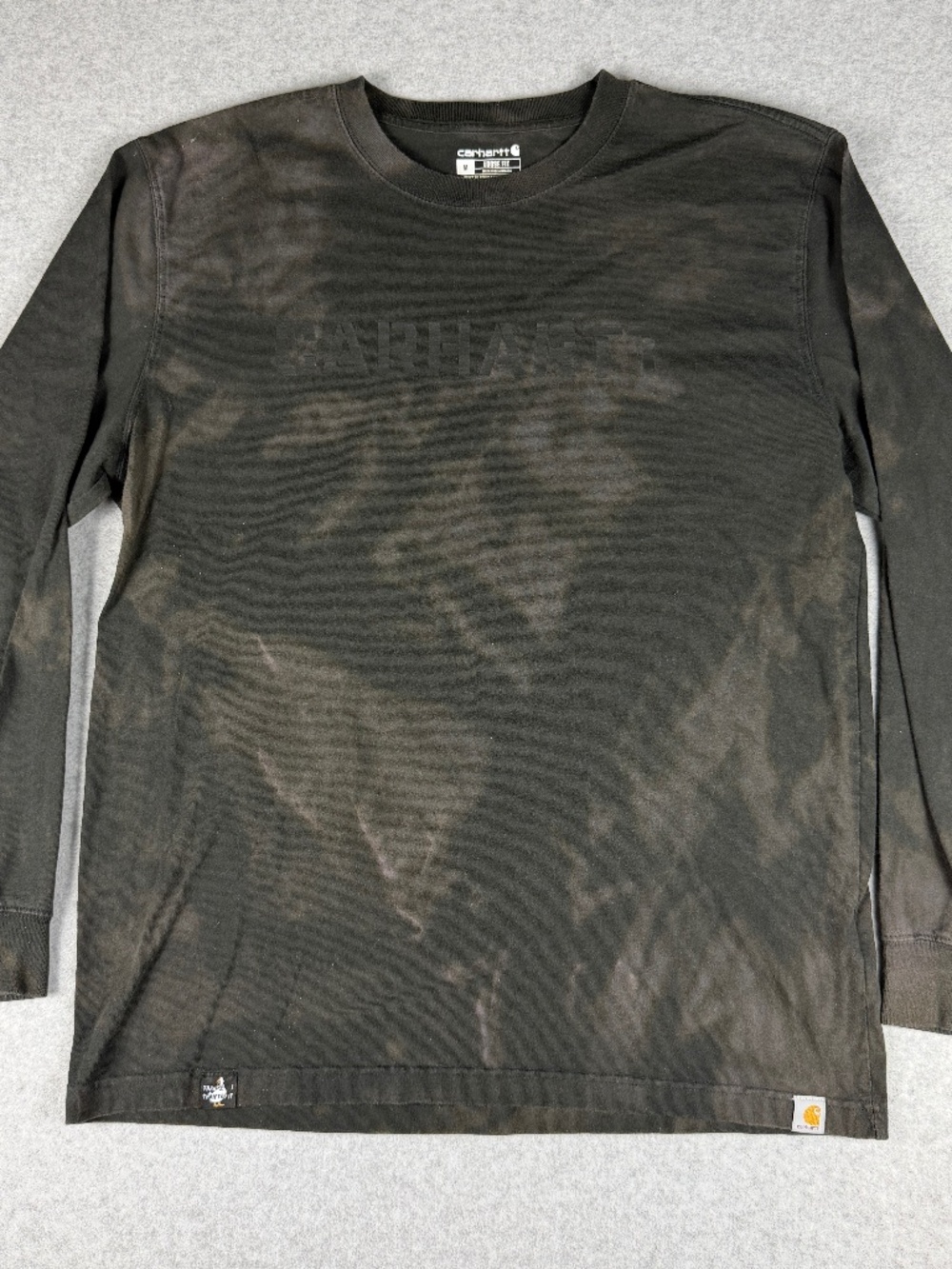 Carhartt Mens M Loose Fit Long Sleeve Shirt Black Mineral Wash Spellout Fits L